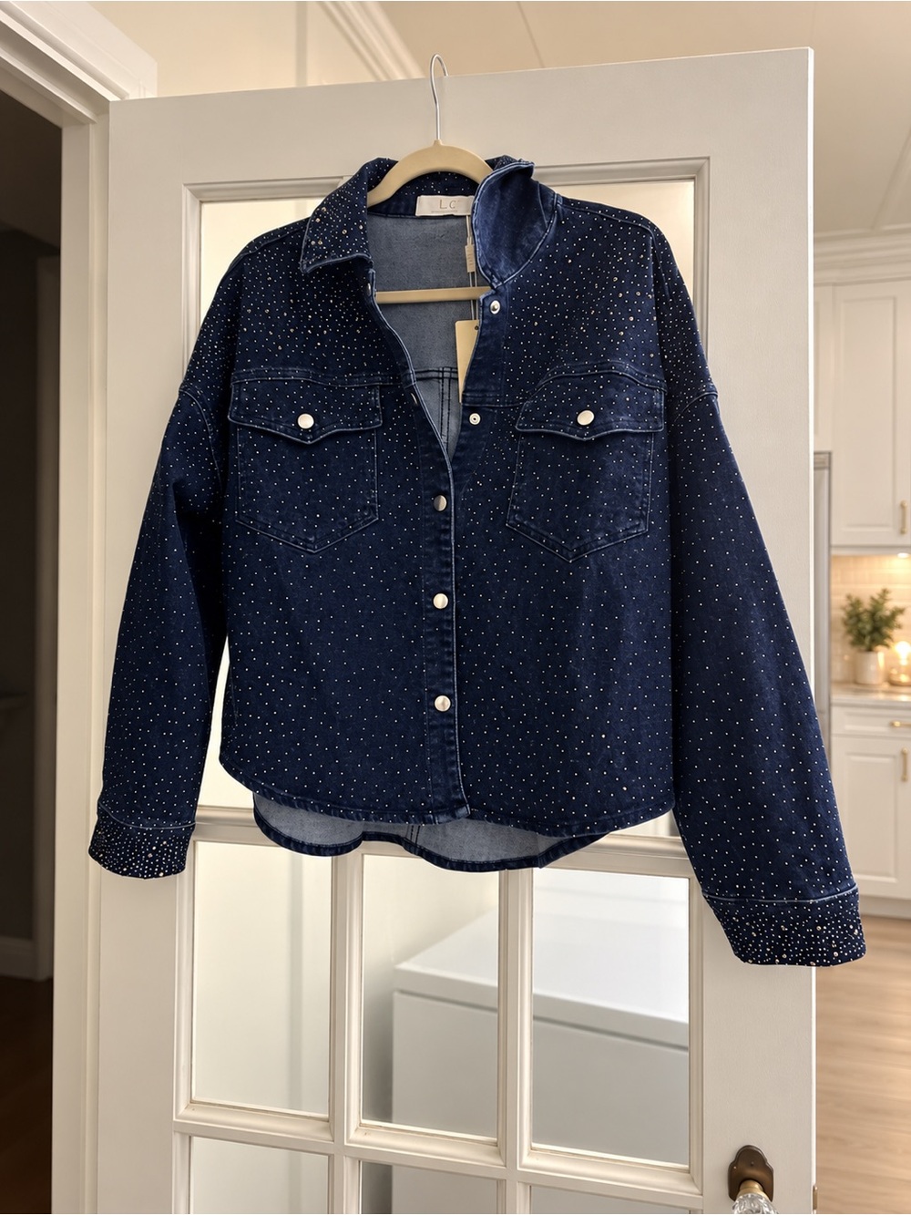 Lizette Collection Rhinestone Studded Denim Shacket Jacket NWT Small